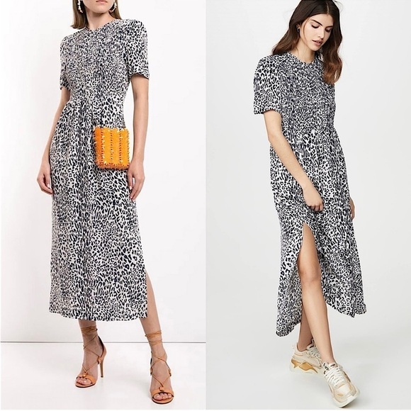 BAUM UND PERDGARTEN Silk Short Sleeve
Leopard Print Smocked Front Midi Dress 6 - Picture 1 of 16